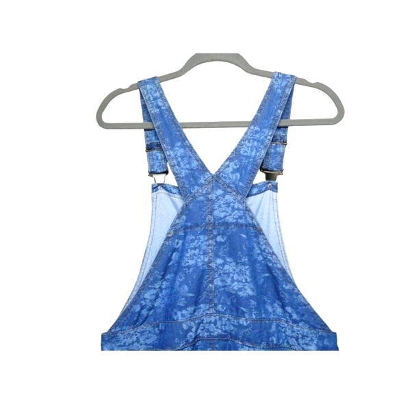 Bib Overalls Skirt Dress Maxi Blue Denim Floral - Picture 4 of 11